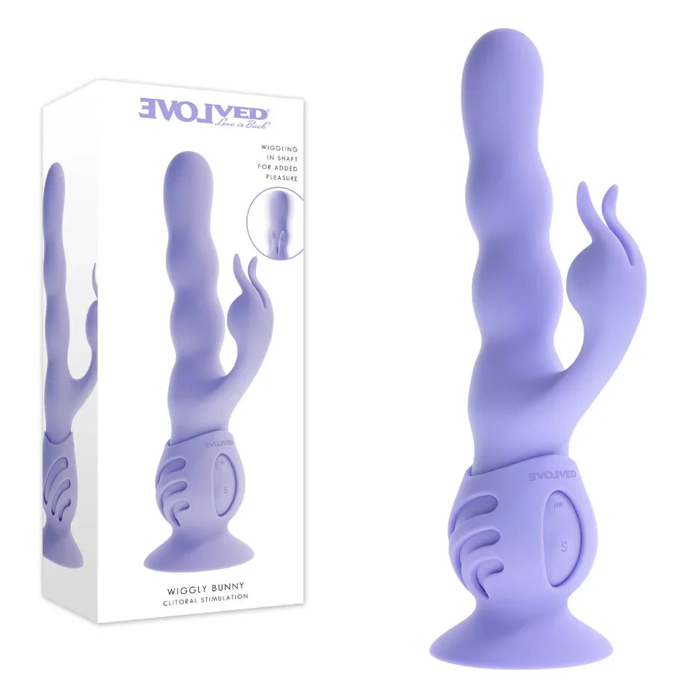 Evolved WIGGLY BUNNY - Purple USB Rechargeable Rabbit Vibrator with Suction Base