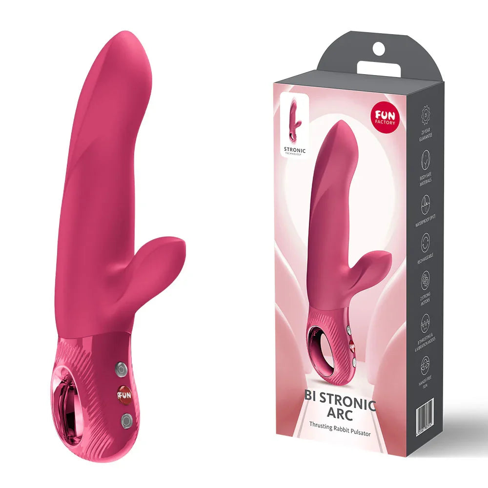 Fun Factory BI STRONIC ARC Raspberry - Raspberry 21.6 cm USB-C Rechargeable Thrusting Vibrator - Take A Peek