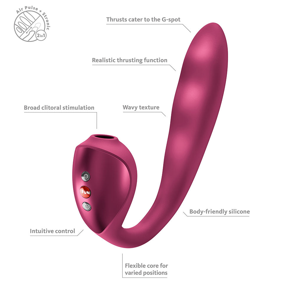 Fun Factory STRONIC PULSE ALLEGRO - Wine USB-C Rechargeable Thrusting Vibrator with Air Pulse Stimulator - Take A Peek