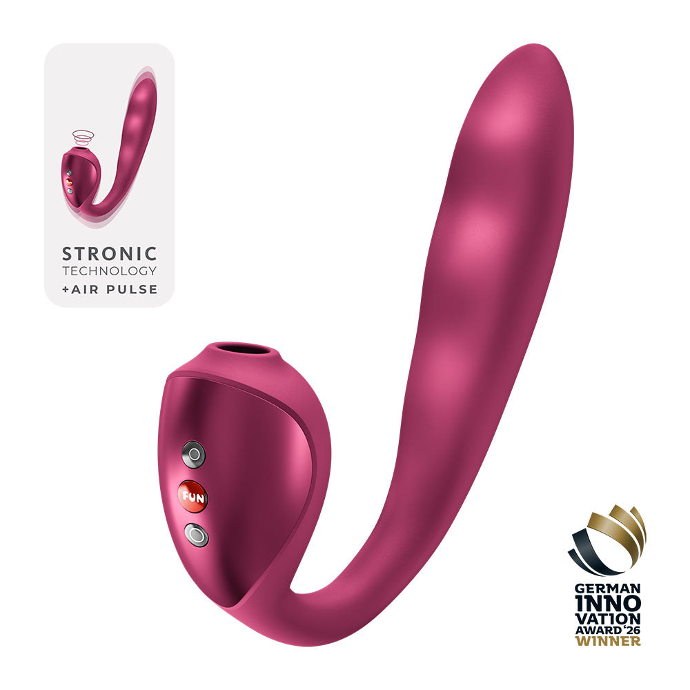 Fun Factory STRONIC PULSE ALLEGRO - Wine USB-C Rechargeable Thrusting Vibrator with Air Pulse Stimulator - Take A Peek