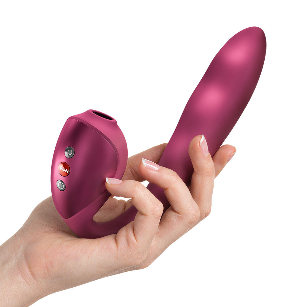Fun Factory STRONIC PULSE ALLEGRO - Wine USB-C Rechargeable Thrusting Vibrator with Air Pulse Stimulator - Take A Peek