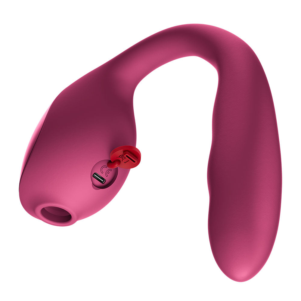 Fun Factory STRONIC PULSE ALLEGRO - Wine USB-C Rechargeable Thrusting Vibrator with Air Pulse Stimulator - Take A Peek