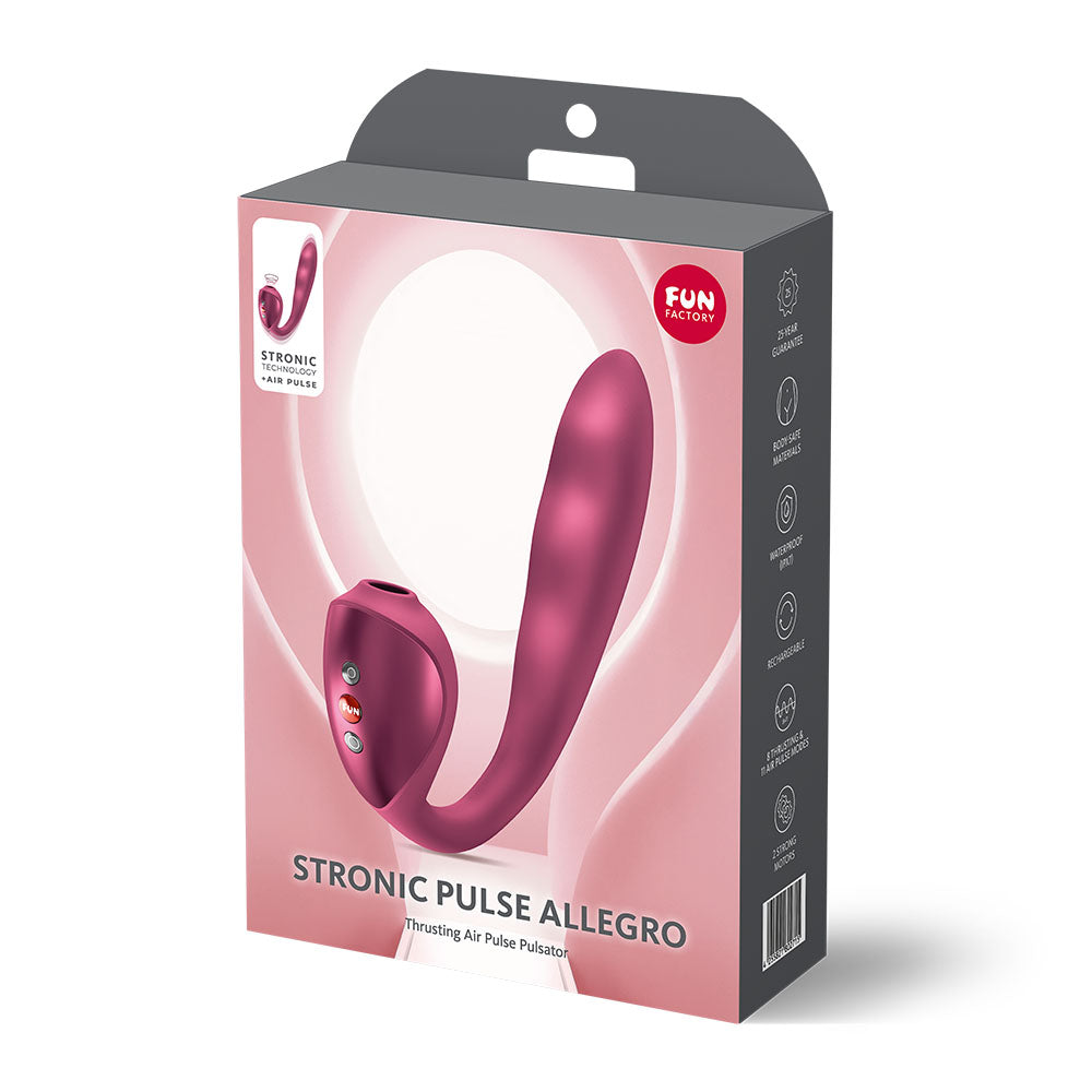 Fun Factory STRONIC PULSE ALLEGRO - Wine USB-C Rechargeable Thrusting Vibrator with Air Pulse Stimulator - Take A Peek