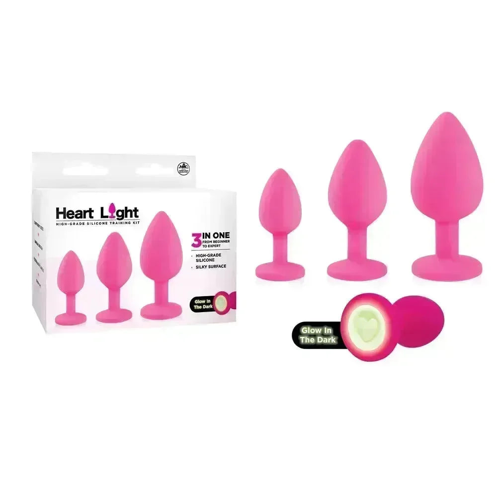 Heart Light - - Butt Plugs with Glow in Dark Bases - Set of 3 Sizes - Take A Peek