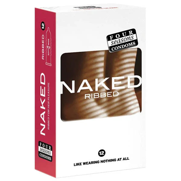 Four Seasons Naked Ribbed - Ultra Thin Ribbed & Lubed Condoms - 12 Pack - Take A Peek