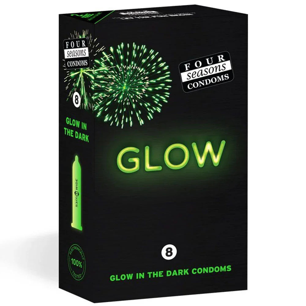 Four Seasons Glow N' Dark Condoms - Glow In The Dark Lubricated Condoms - 8 Pack - Take A Peek