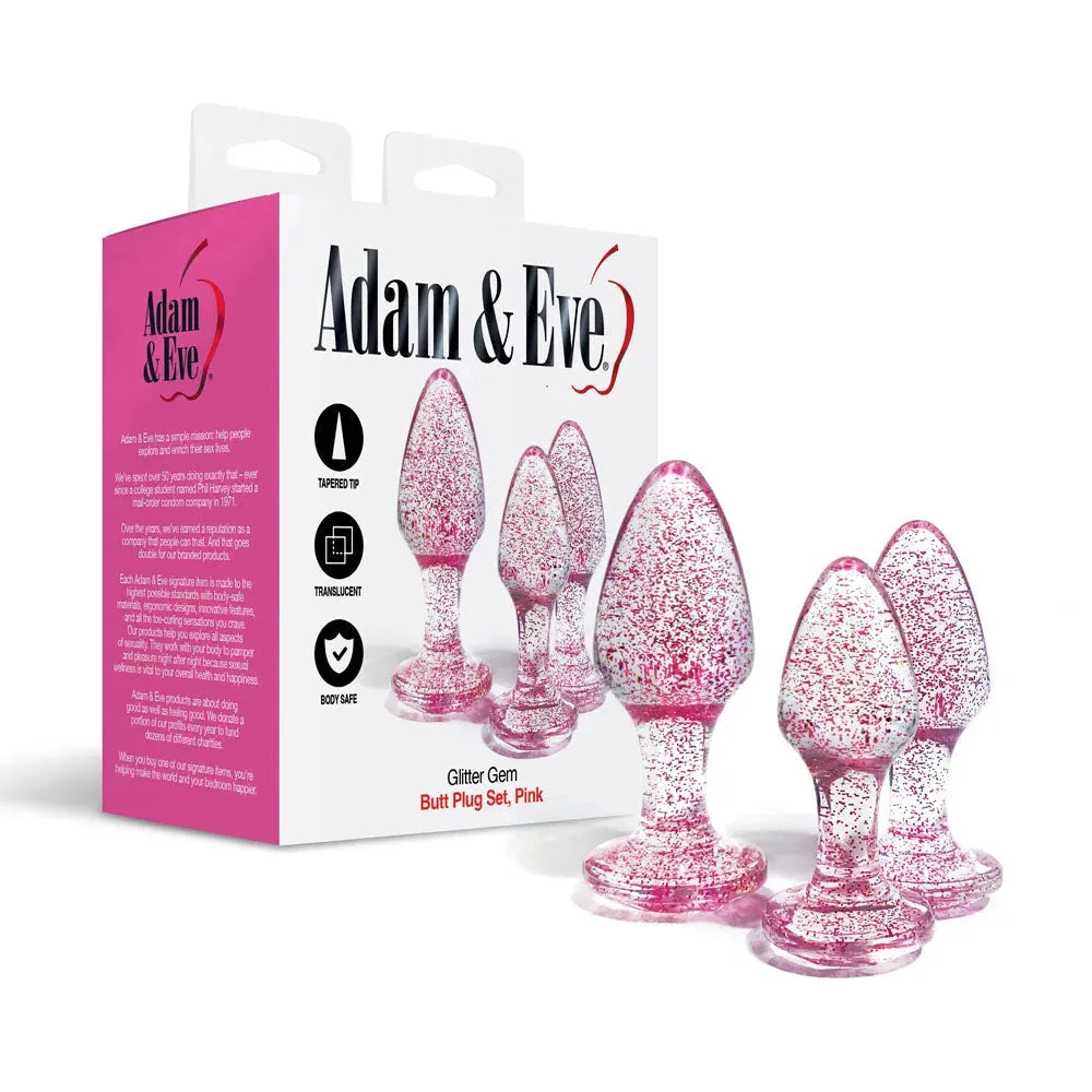 Adam & Eve Glitter Gem 3-Piece Butt Plug Set - - Take A Peek