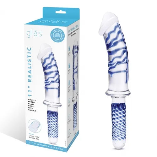 11" Realistic Double Ended Glass Dildo With Handle - Take A Peek
