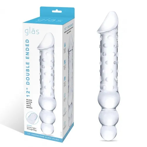 12" Double Ended Glass Dildo With Anal Beads - Take A Peek