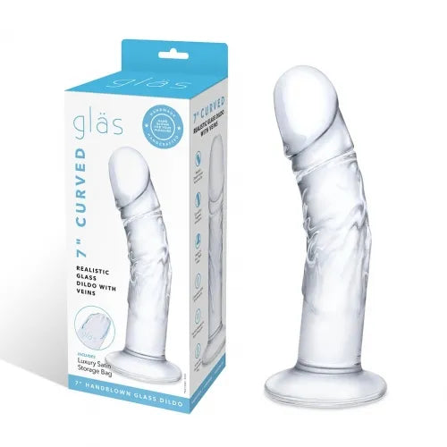 7" Curved Realistic Glass Dildo With Veins - Take A Peek