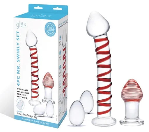 4PC MR. SWIRLY SET WITH GLASS KEGAL BALLS & 3.25" BUTT PLUG - Take A Peek