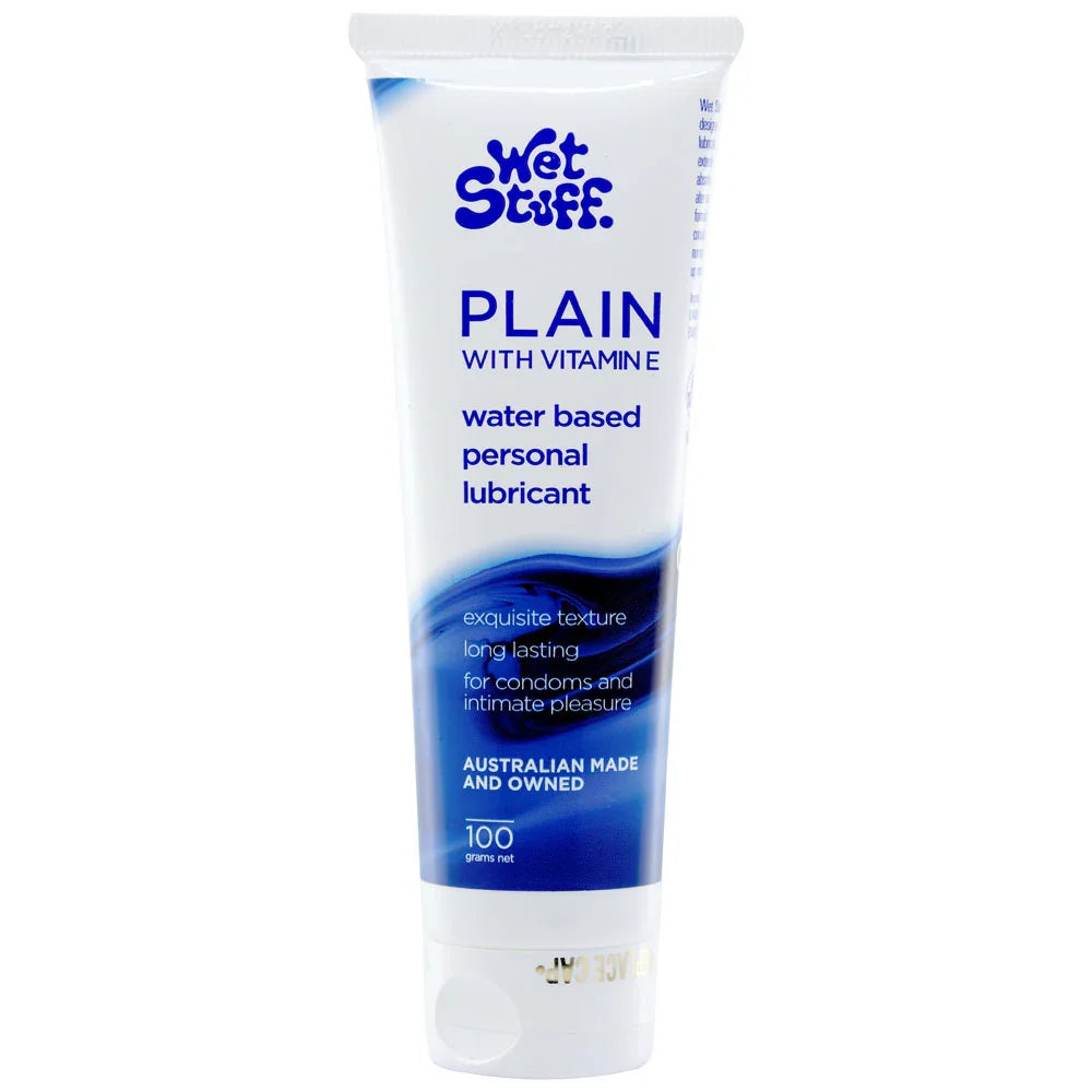 Wet Stuff Plain - 100g Tube - Water Based Lubricant with Vitamin E - 100 gram Tube - Take A Peek