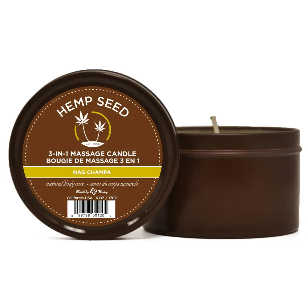 Hemp Seed 3-In-1 Massage Candle - Nag Champa (East Indian Incense) Scented - 170 g - Take A Peek