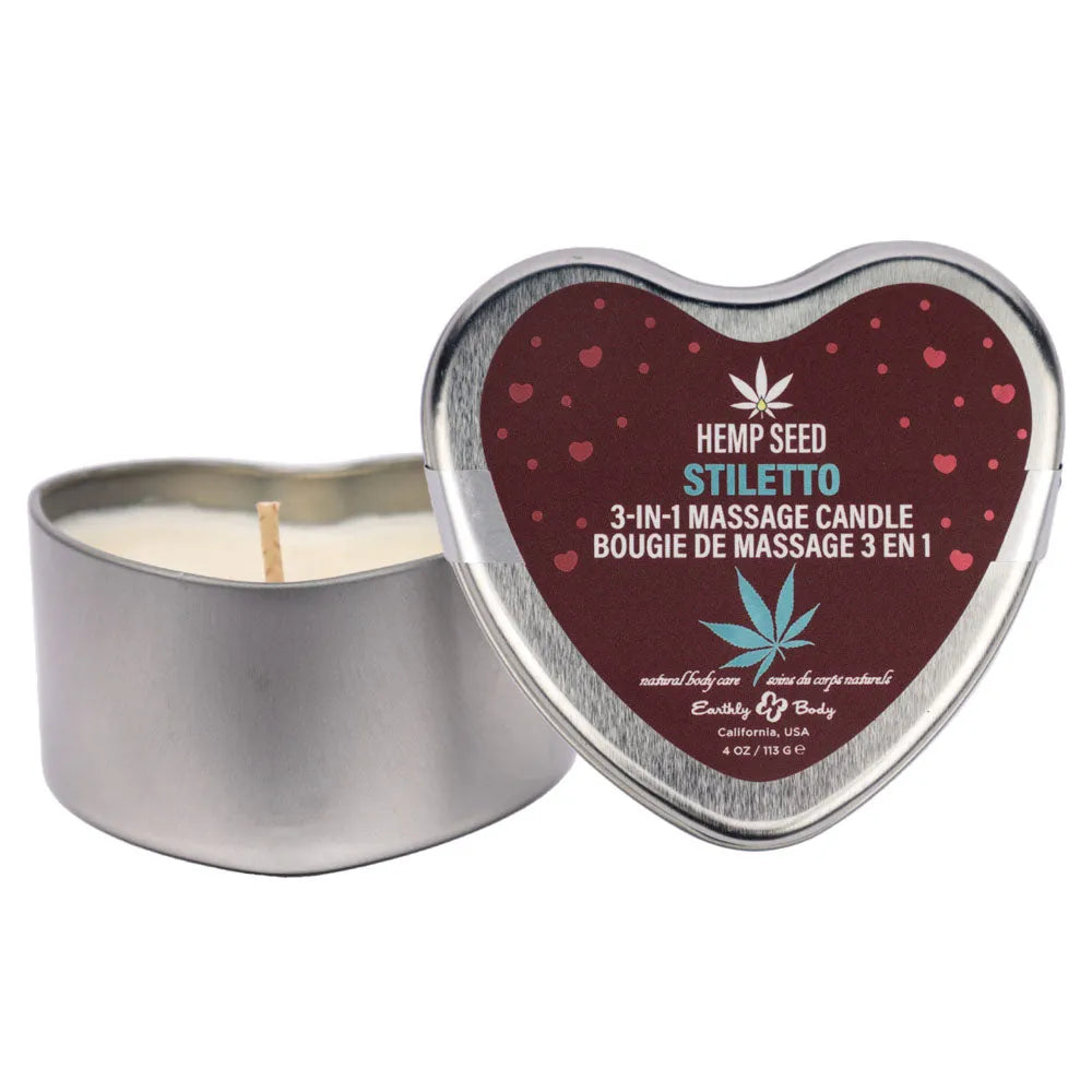 EB Hemp Seed 3 in 1 Massage Heart Candle - Stiletto - Stiletto (Flowering Sage, Wildflower Honey, Creamy Sandalwood) - 113 g - Take A Peek