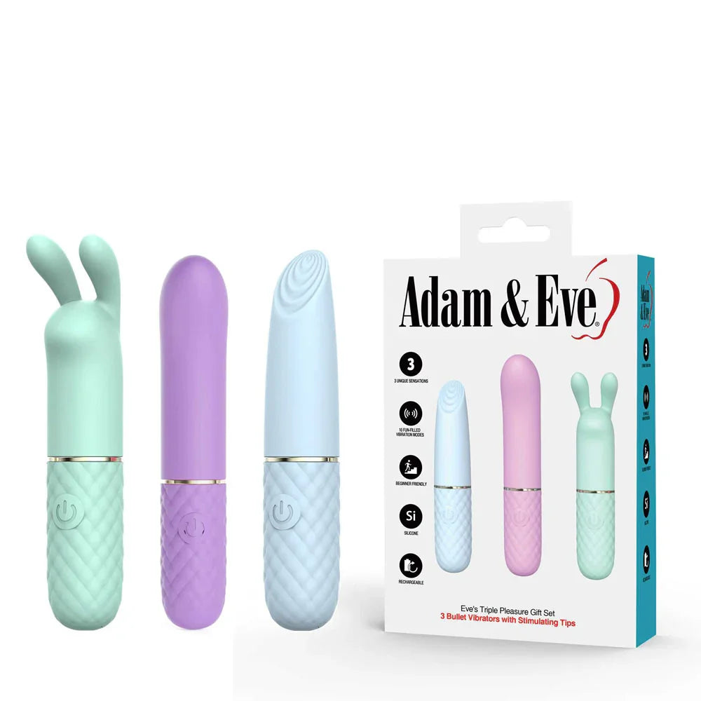 Adam & Eve TRIPLE PLEASURES - USB Rechargeable Vibrators - Set of 3 - Take A Peek