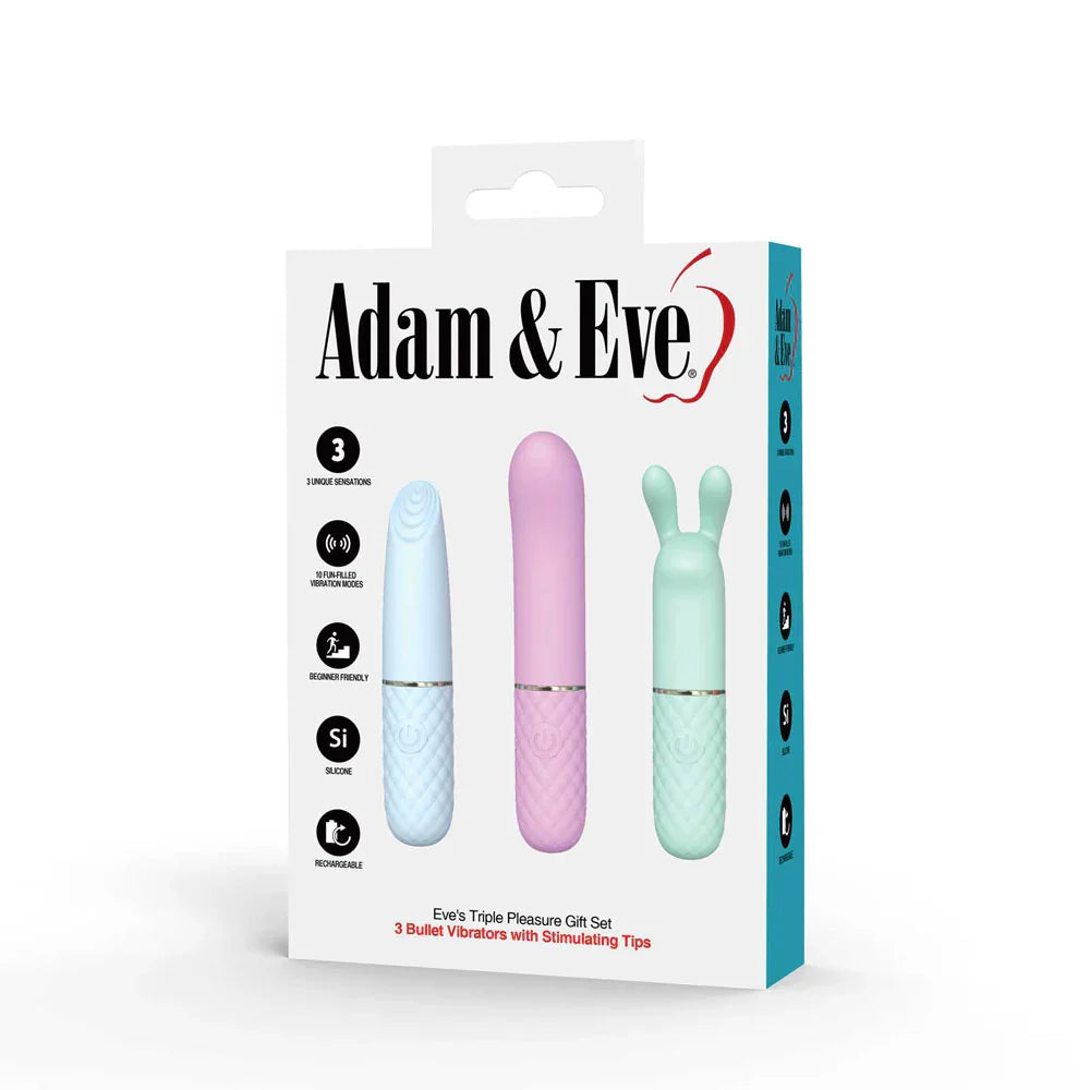 Adam & Eve TRIPLE PLEASURES - USB Rechargeable Vibrators - Set of 3 - Take A Peek