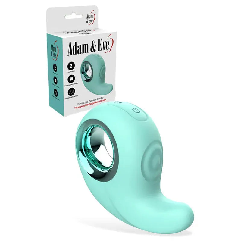 Adam & Eve CURVY CUTIE PLEASURE COMBO - Teal USB Rechargeable Tapping Stimulator - Take A Peek