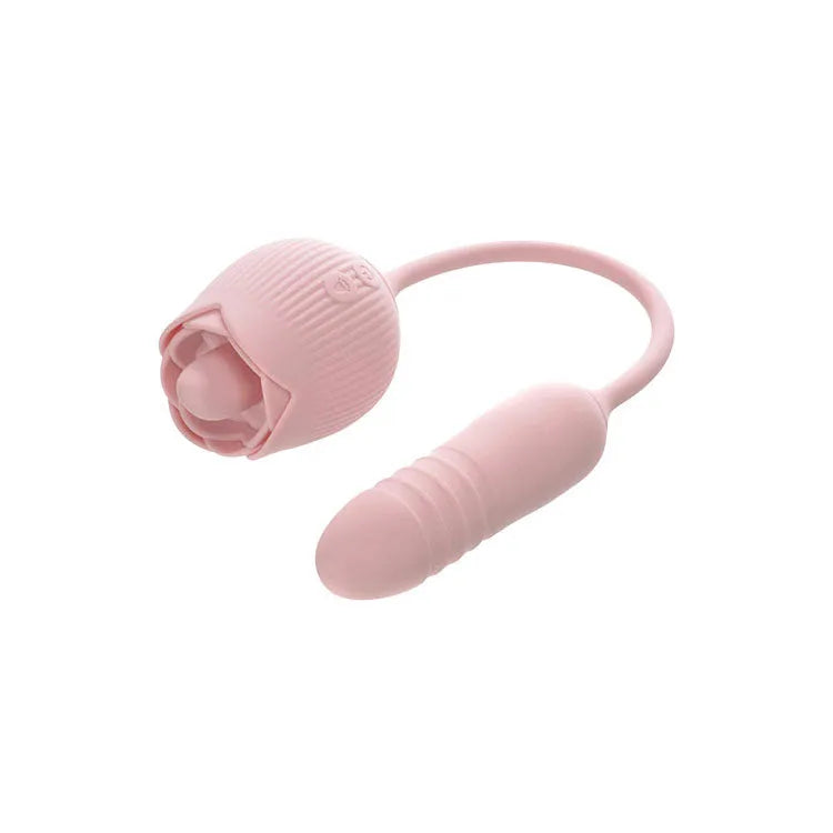 Adam & Eve THRUST & TICKLE Rose Vibrator - USB Rechargeable Flickering Rose Stimulator with Thrusting Bullet - Take A Peek