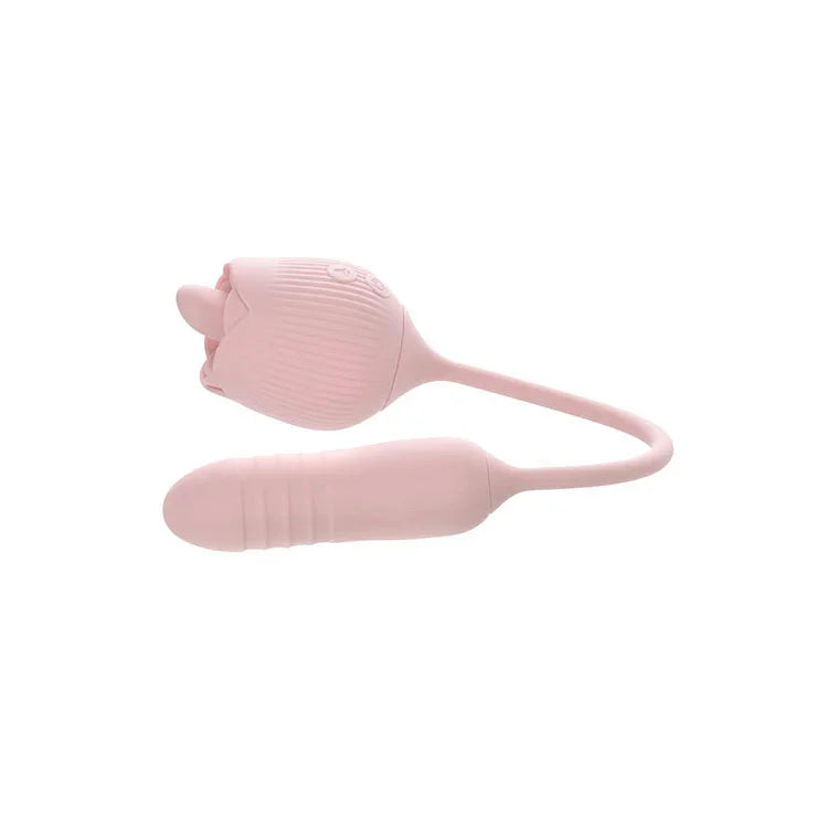 Adam & Eve THRUST & TICKLE Rose Vibrator - USB Rechargeable Flickering Rose Stimulator with Thrusting Bullet - Take A Peek