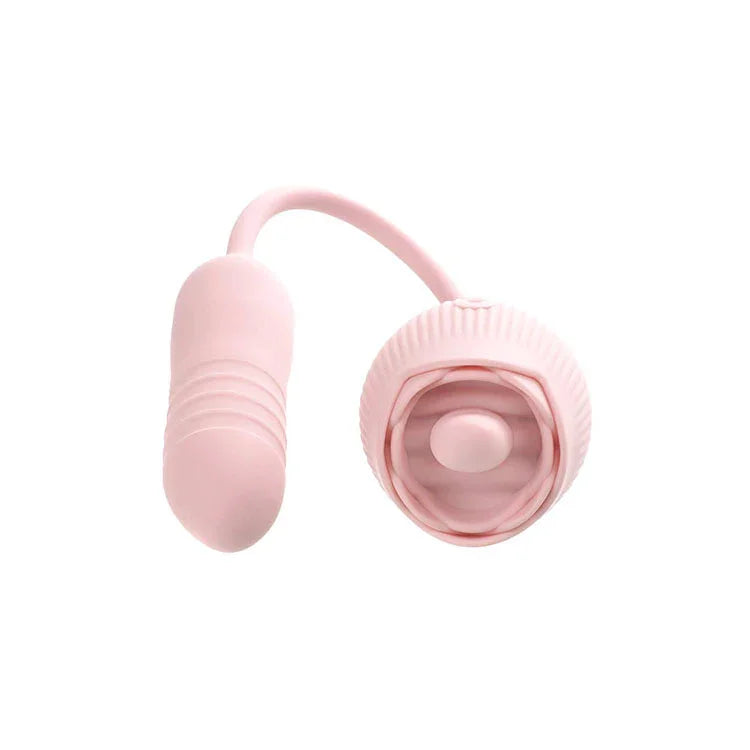 Adam & Eve THRUST & TICKLE Rose Vibrator - USB Rechargeable Flickering Rose Stimulator with Thrusting Bullet - Take A Peek