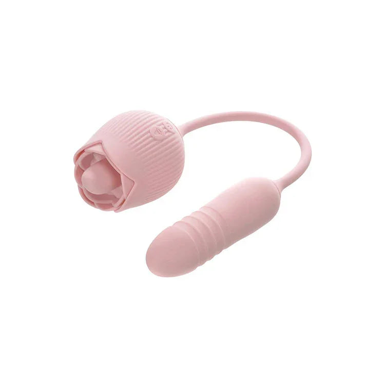 Adam & Eve THRUST & TICKLE Rose Vibrator - USB Rechargeable Flickering Rose Stimulator with Thrusting Bullet - Take A Peek