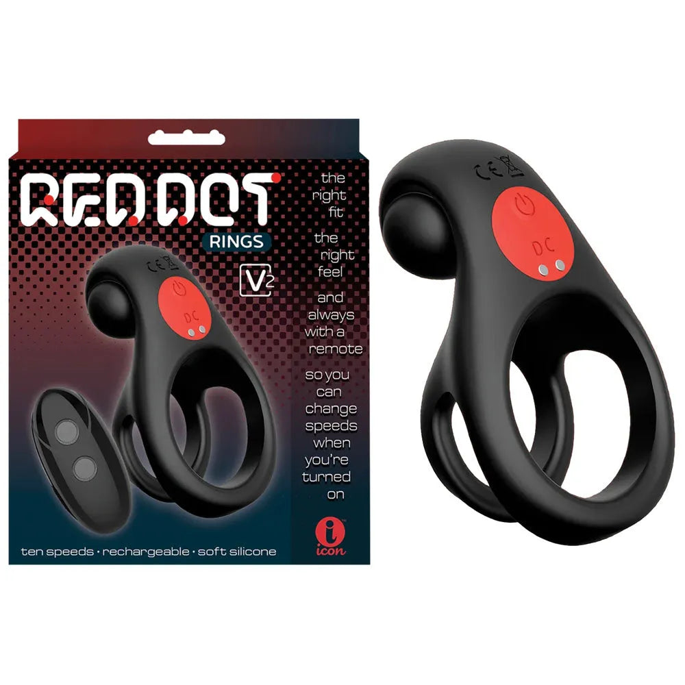 Red Dot Rings - V2 - USB Rechargeable Vibrating Cock & Ball Ring with Remote - Take A Peek