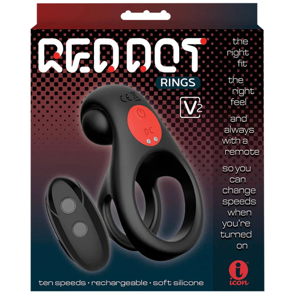 Red Dot Rings - V2 - USB Rechargeable Vibrating Cock & Ball Ring with Remote - Take A Peek