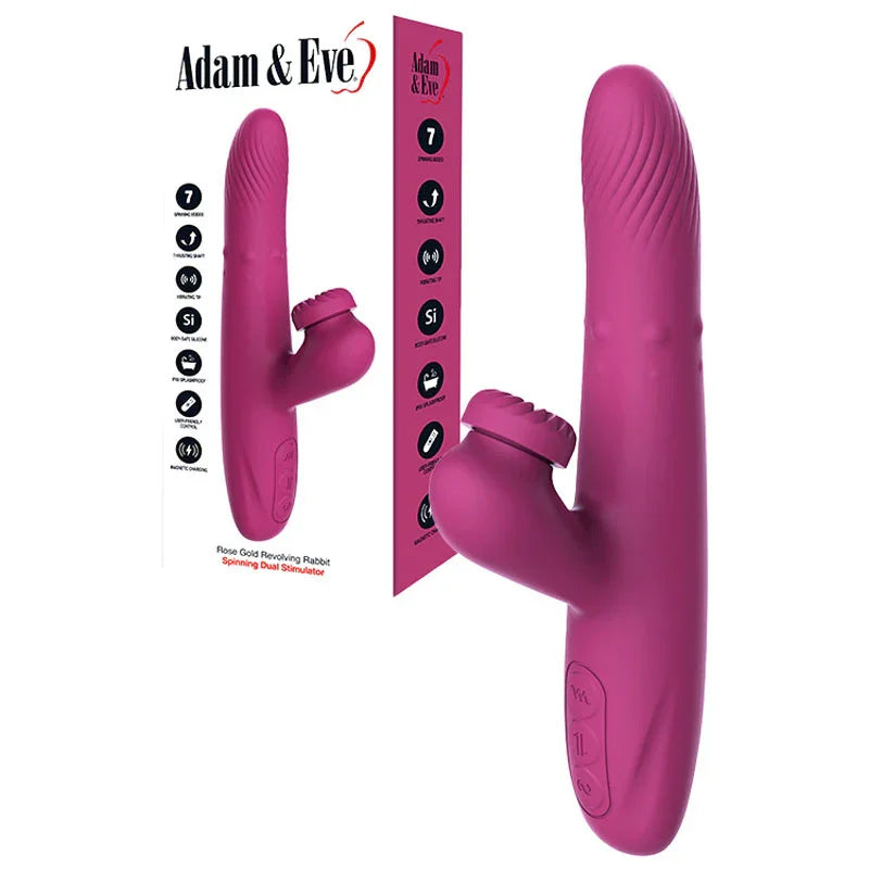 Adam & Eve ROSE GOLD REVOLVING RABBIT - 22.5 cm USB Rechargeable Spinning & Thrusting Rabbit Vibrator - Take A Peek