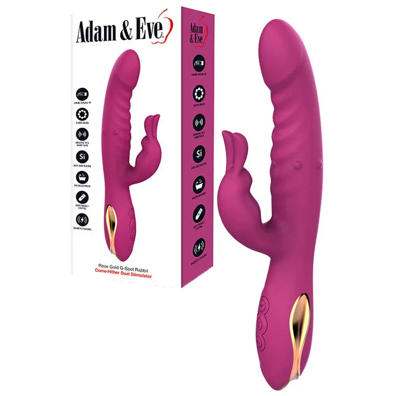 Adam & Eve ROSE GOLD G-SPOT RABBIT - 22.5 cm USB Rechargeable Rabbit Vibrator with Flicking Tip - Take A Peek