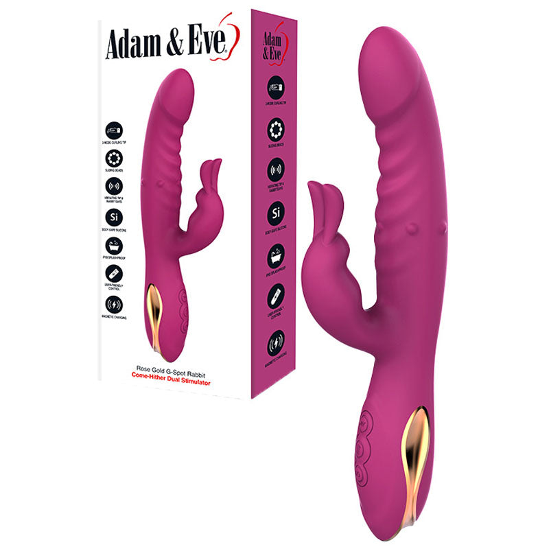 Adam & Eve ROSE GOLD G-SPOT RABBIT - 22.5 cm USB Rechargeable Rabbit Vibrator with Flicking Tip - Take A Peek