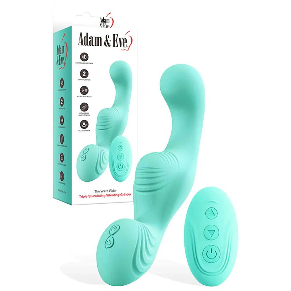 Adam & Eve THE WAVE RIDER - Teal USB Rechargeable Triple Stimulating Grinder Pad with Remote Control - Take A Peek