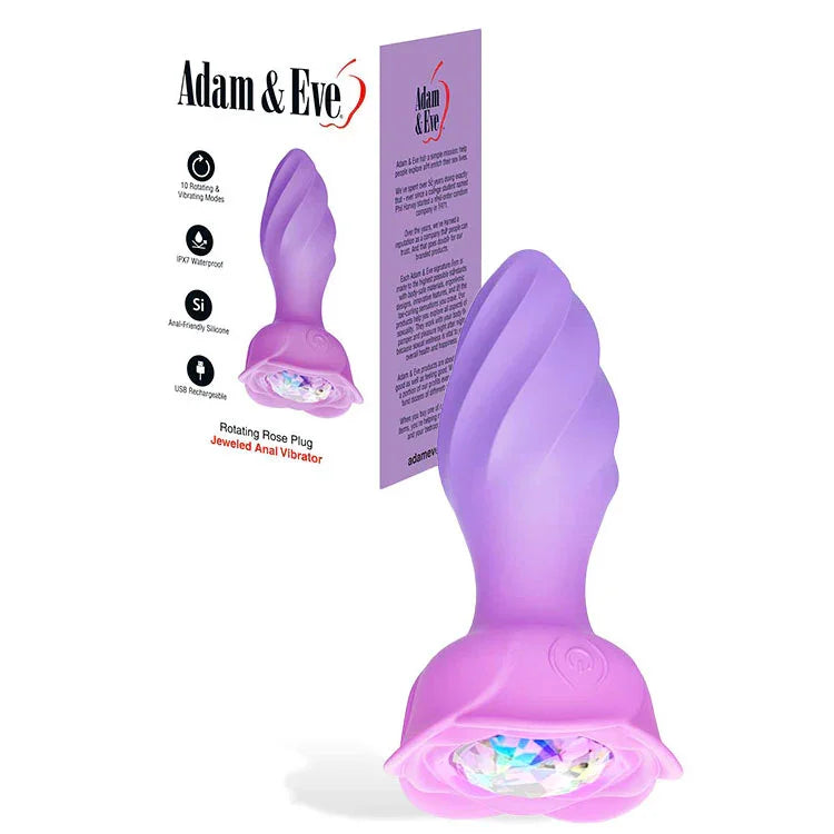 Adam & Eve ROTATING ROSE PLUG - 12 cm USB Rechargeable Rotating & Vibrating Butt Plug with Gem Base - Take A Peek