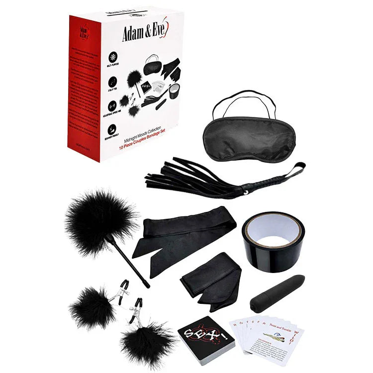 Adam & Eve MIDNIGHT MOODS COLLECTION - Couples Bondage Kit - Set of 10 Pieces - Take A Peek