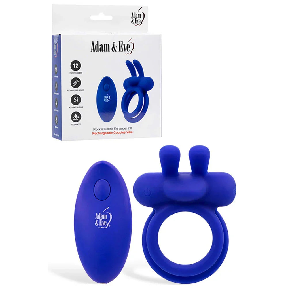 Adam & Eve ROCKIN RABBIT 2.0 - USB Rechargeable Vibrating Cock Ring with Wireless Remote - Take A Peek