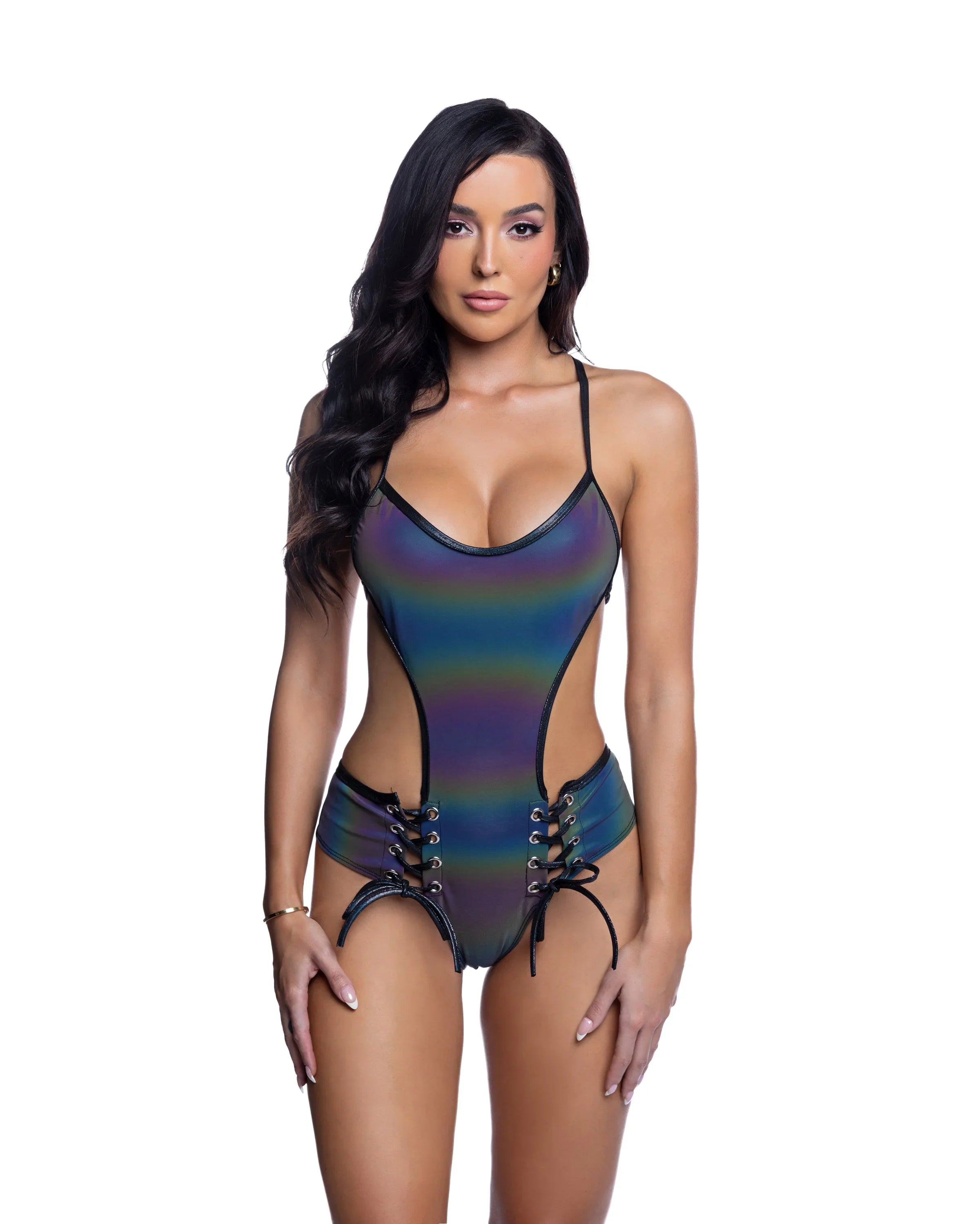 JR288 - Reflective Lace-up Bodysuit - Take A Peek