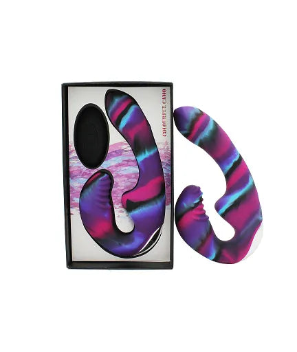Colourful Camo Tandem Remote Control Strapless Strapon Blue - Take A Peek