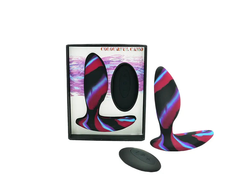 Colourful Camo IDYLIC Remote Control Butt Plug Blue - Take A Peek