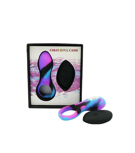 Colourful Camo Bravo Remote Control Cock Ring Blue - Take A Peek