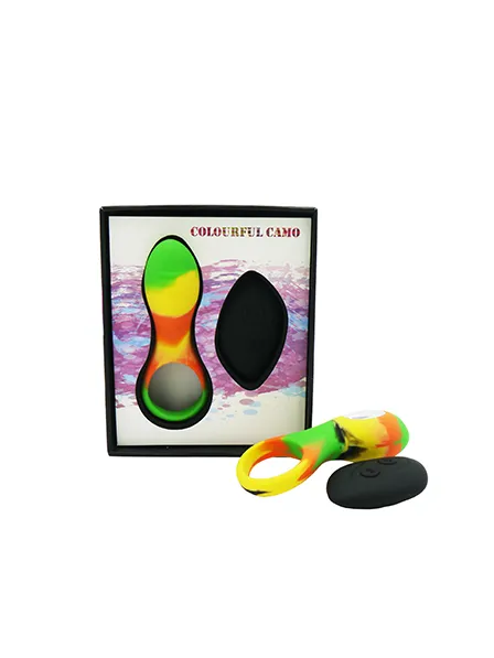 Colourful Camo Bravo Remote Control Cock Ring Yellow - Take A Peek