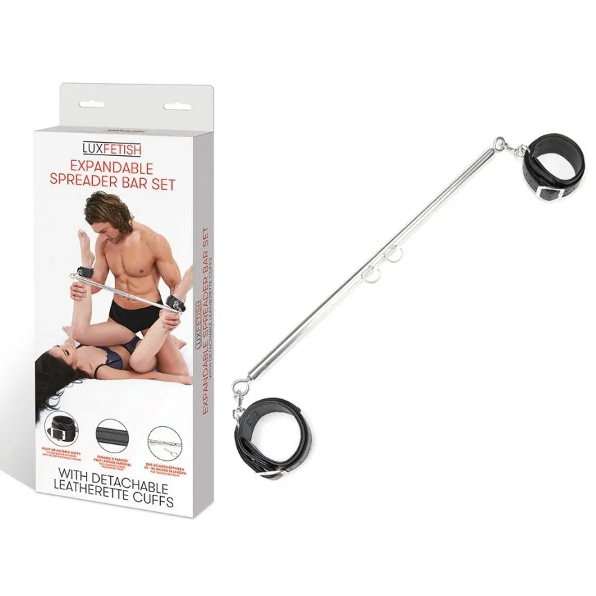 Lux Fetish Expandable Spreader Bar Set 35" - 47" With Detachable Leatherette Cuffs - Take A Peek
