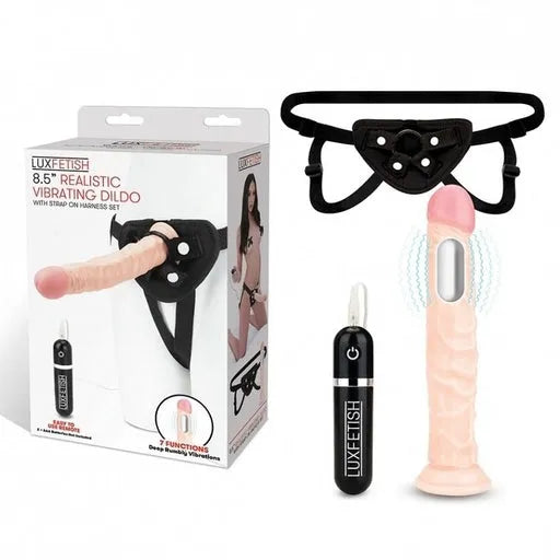 Lux Fetish 8.5" Realistic Vibrating Dildo & Strap-on Harness Set - Take A Peek