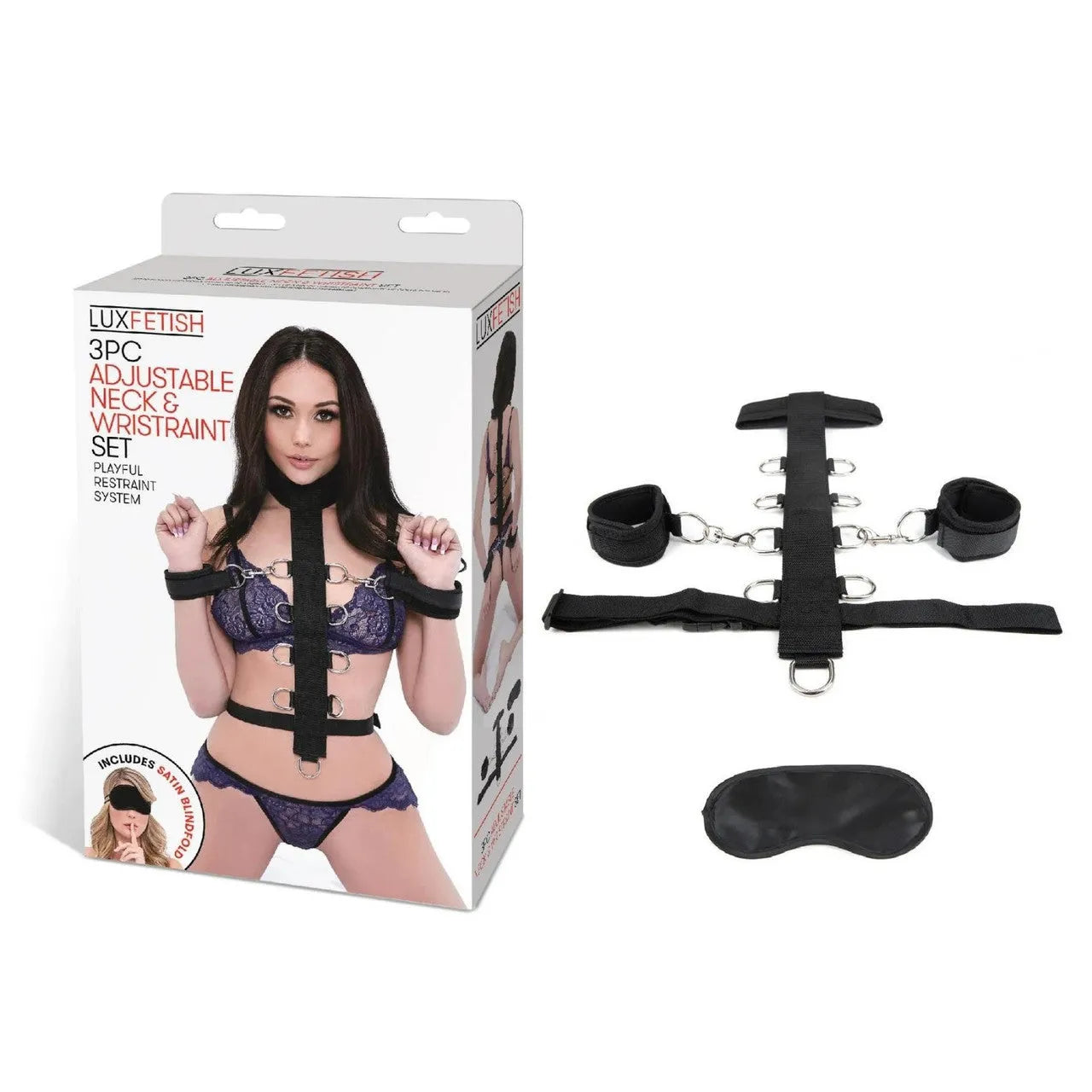 Lux Fetish 3PC Adjustable Neck & Wristraint Set - Take A Peek