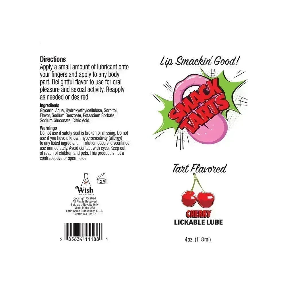 Smack Tarts - Sour Cherry - Sour Cherry Flavoured Lubricant - 120 ml Tube - Take A Peek