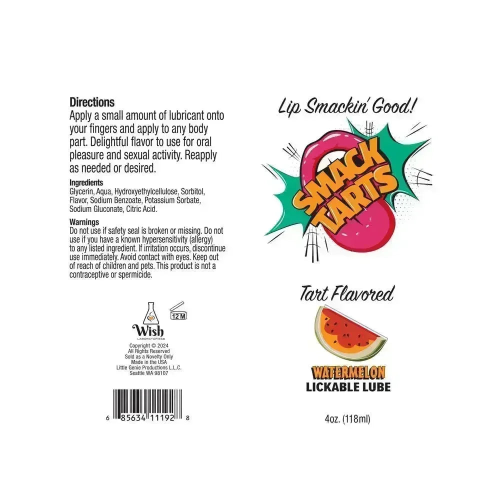 Smack Tarts - Sour Watermelon - Sour Watermelon Flavoured Lubricant - 120 ml Tube - Take A Peek