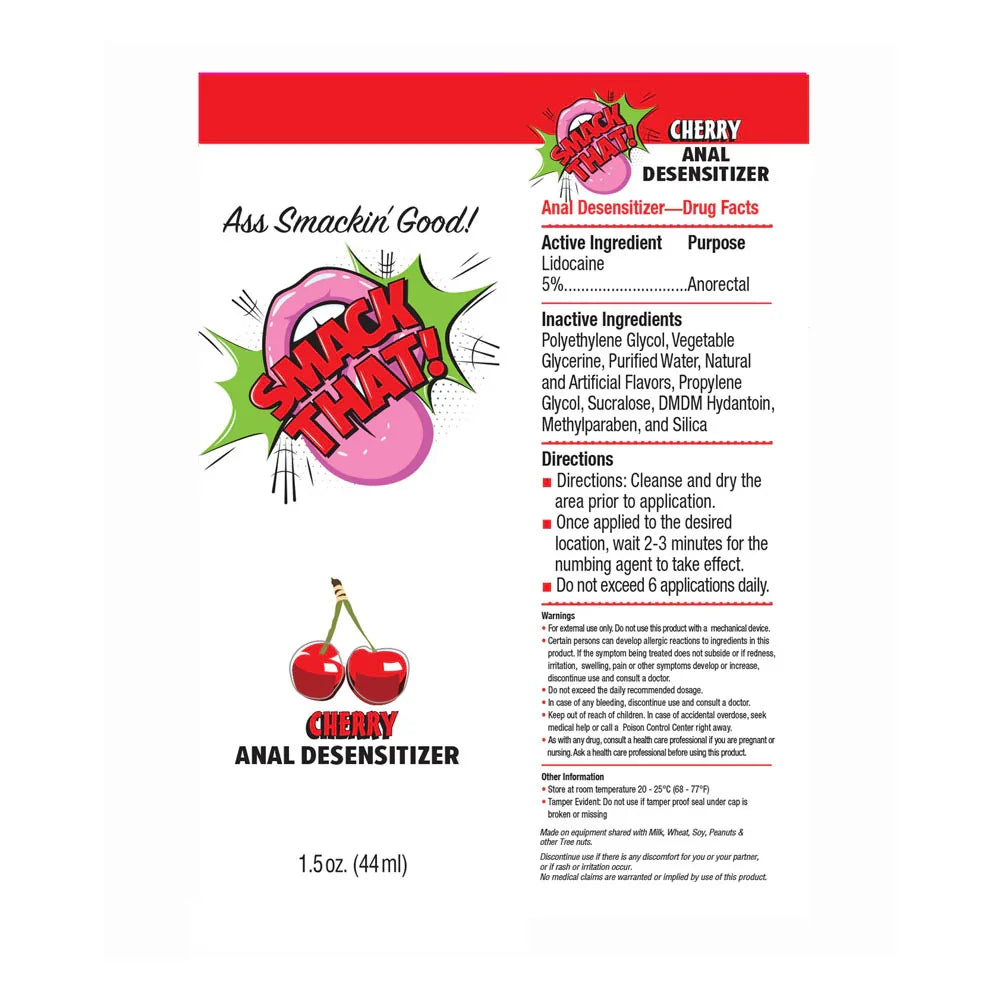 Smack That! Anal Desensitiser - Cherry - Cherry Flavoured Anal Desensitiser - 44 ml Tube - Take A Peek