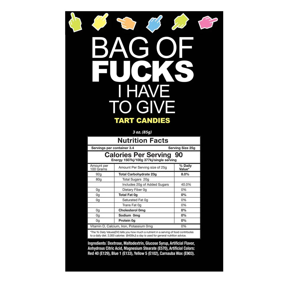 Bag Of Fucks I Have To Give - Fruit Flavoured Lollies - 85 gram Bag - Take A Peek