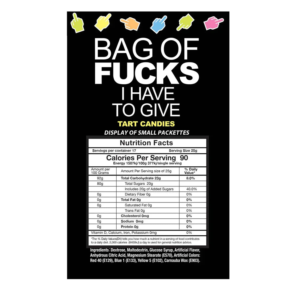 Bag Of Fucks I Have To Give - Display - Fruit Flavoured Lollies - Counter Display of 100 Mini Packs - Take A Peek