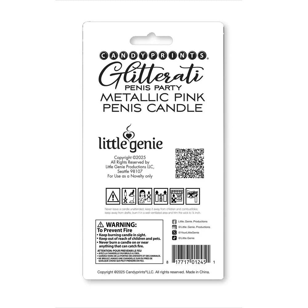 Glitterati Metallic Pink Penis Candle - 10 cm Penis Party Candle - Take A Peek