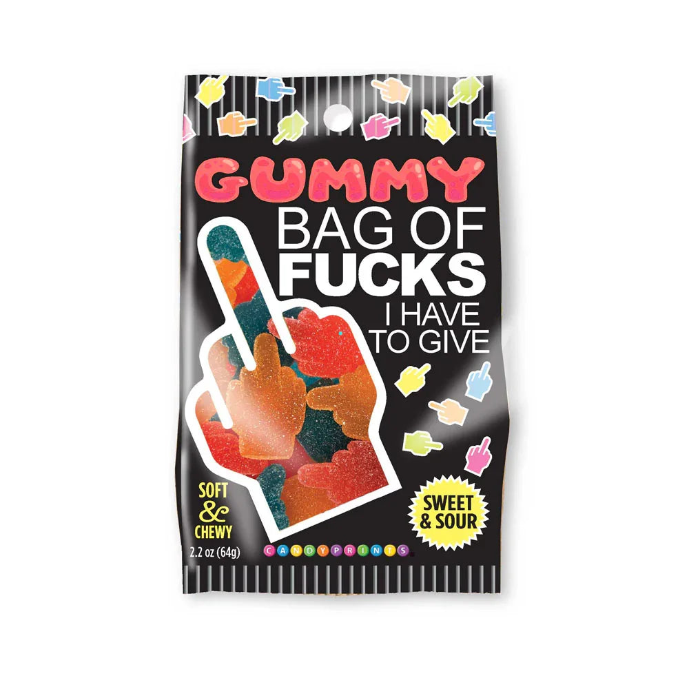 Gummy Bag Of Fucks I Have To Give - Soft & Chewy Sour Gummy Lollies - 64 gram Bag - Take A Peek