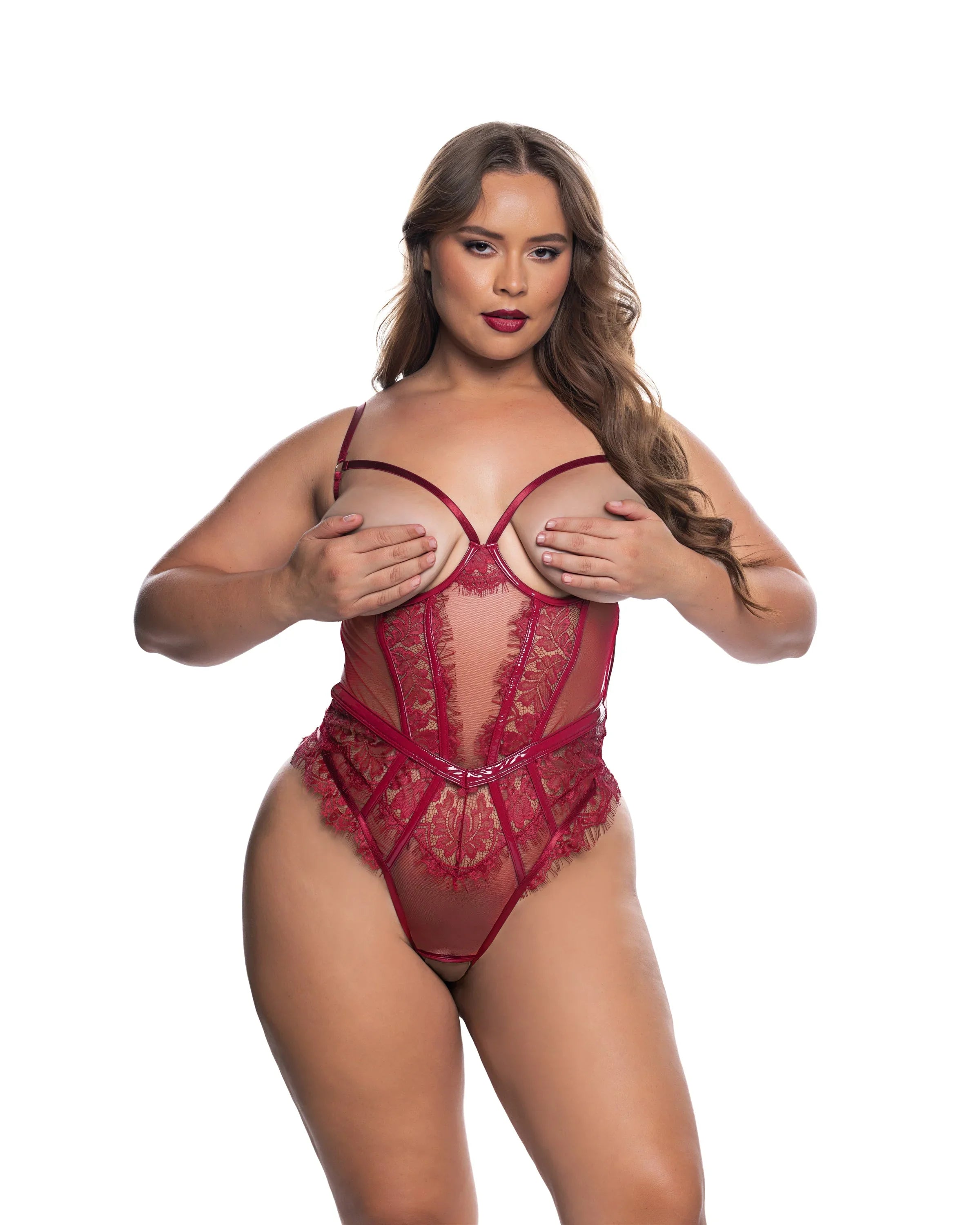 LI709 - Eden Open-Cup Crotchless Teddy - Take A Peek